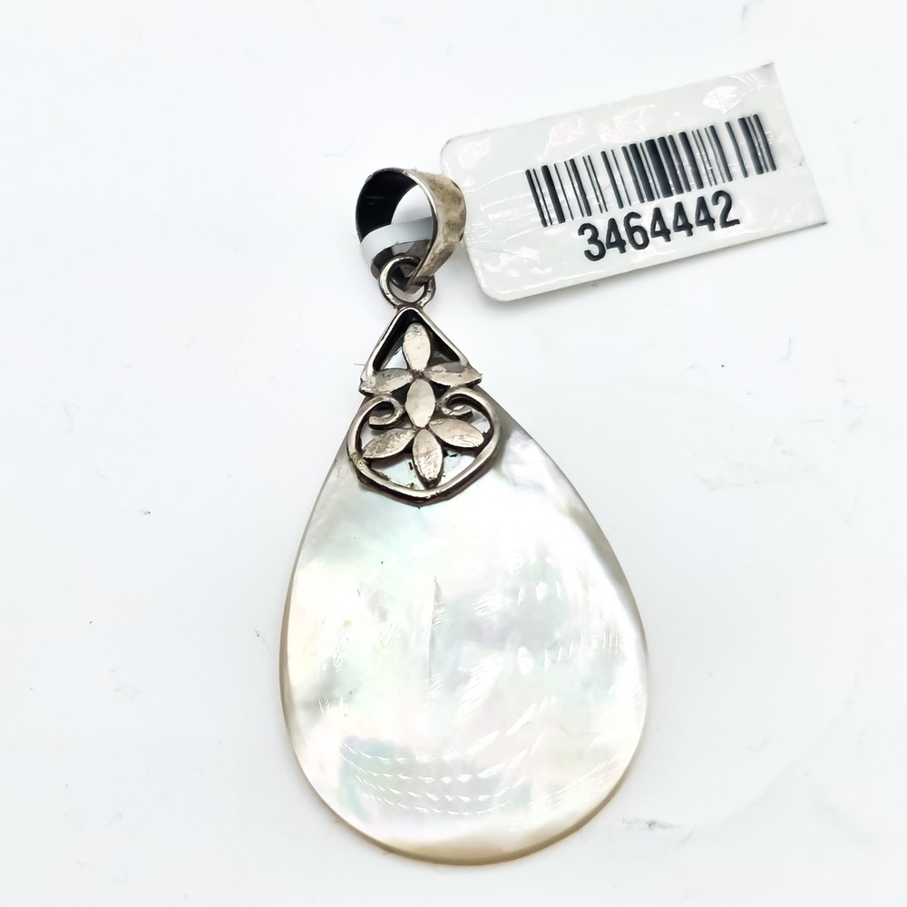 Sterling Silver Mother Of Pearl Filigree Flower New 1.8" Necklace Pendant